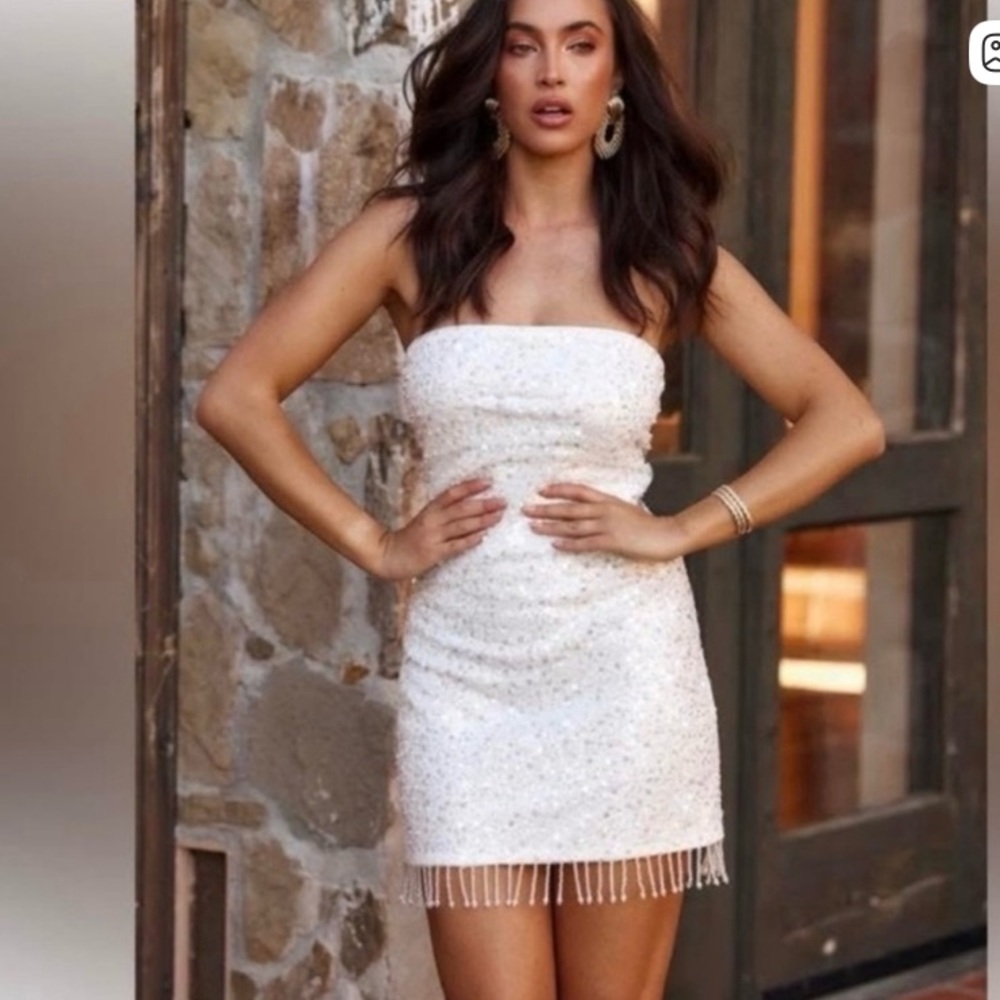 12th Tribe Sparkling White Strapless Dress